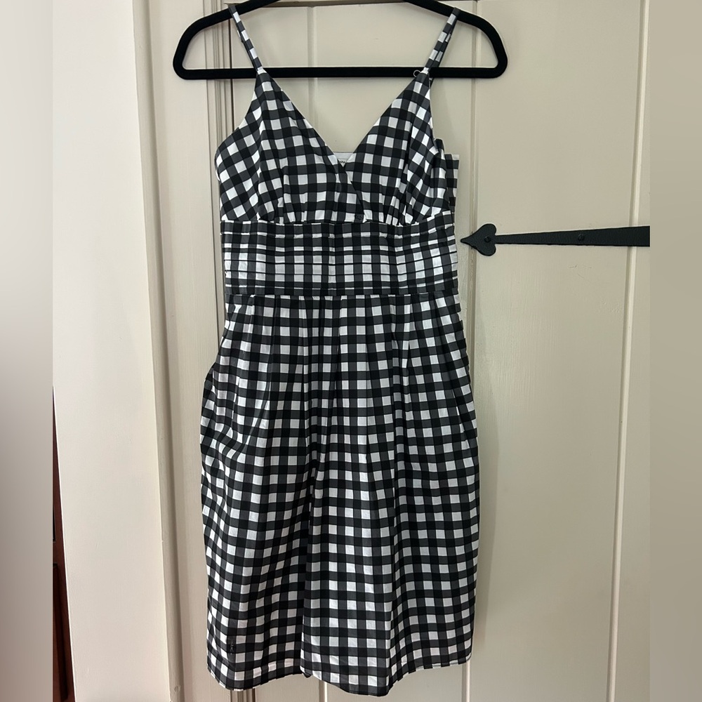 Banana Republic Black and White Gingham Spaghetti-Strap Dress